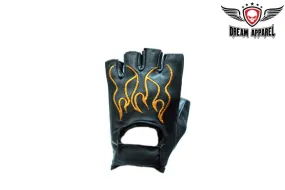 Biker Fingerless Gloves With Orange Flames