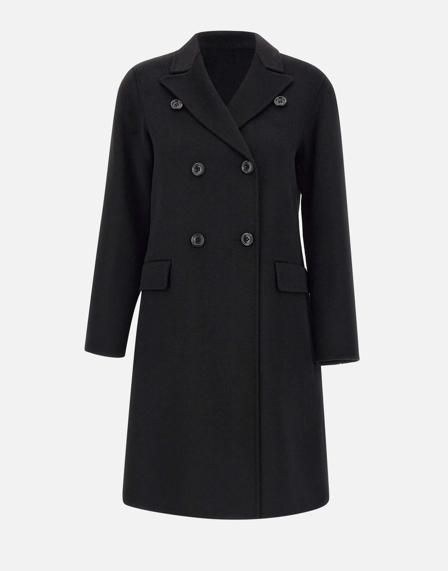 Black Wool Blend Double-Breasted Coat