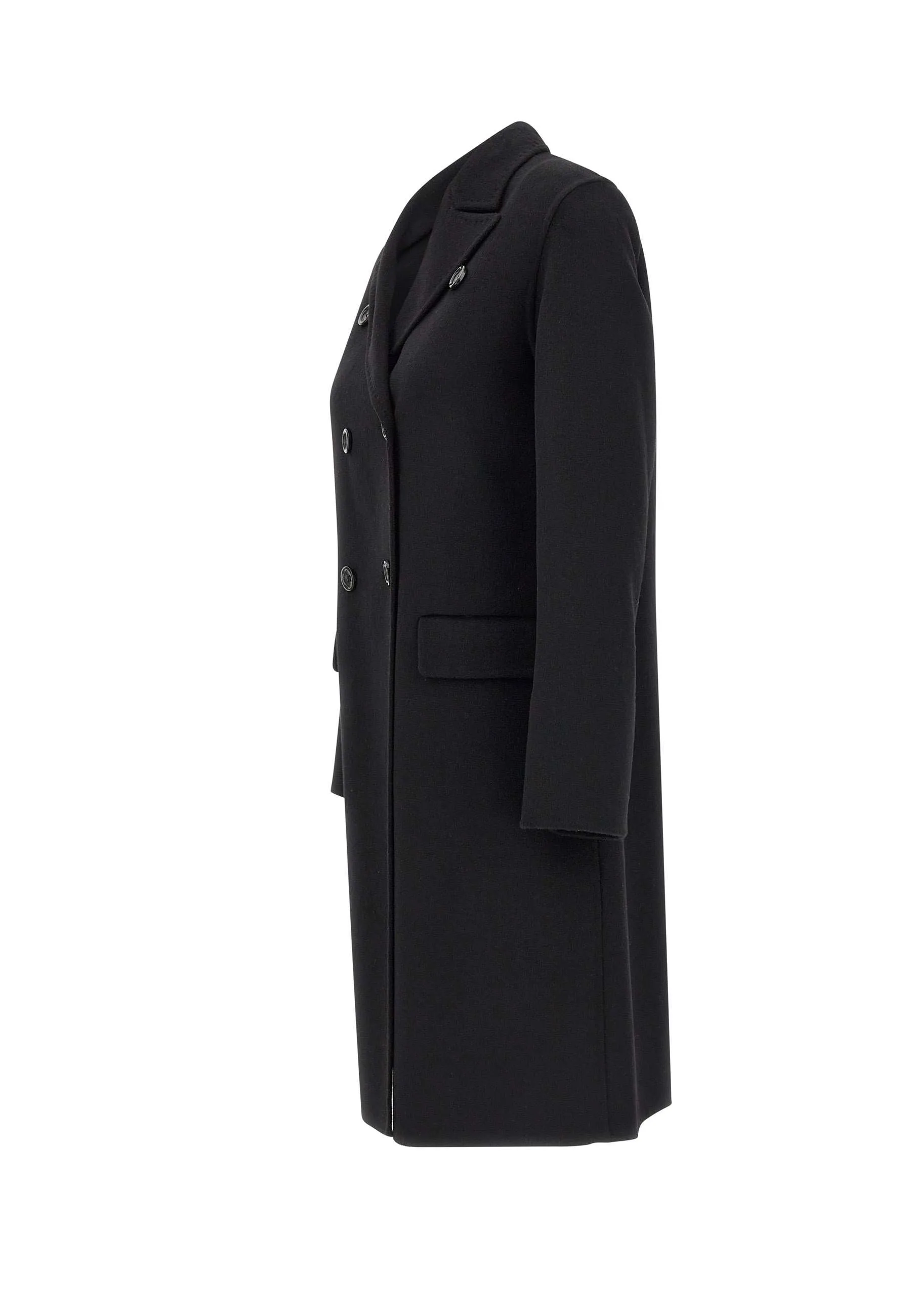 Black Wool Blend Double-Breasted Coat