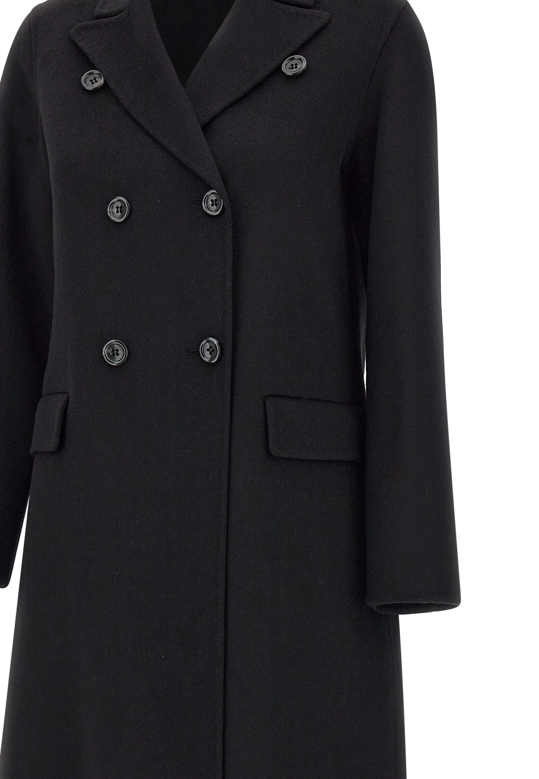 Black Wool Blend Double-Breasted Coat