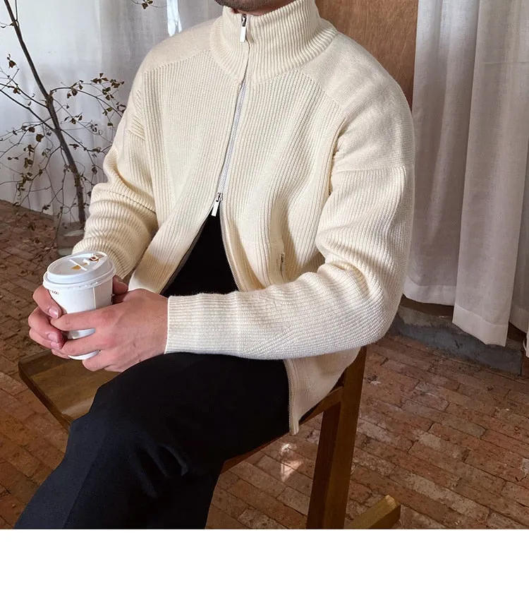 Bonsir Sweater Cardigan Men Autumn Knitting Pocket Sweaters Winter Warm Coat Men Solid Color Zipper Top Cardigan Turtleneck Sweater