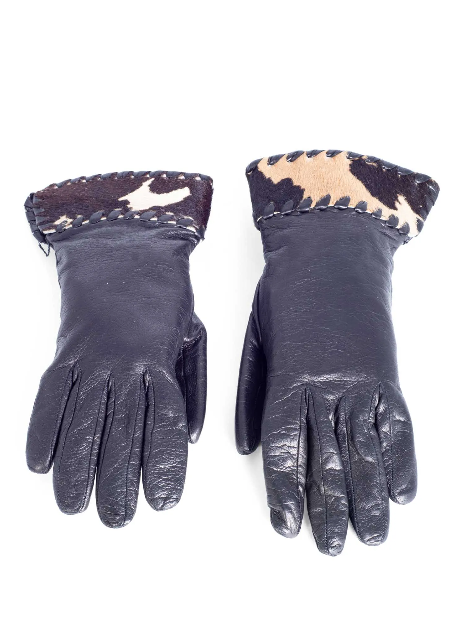 Bottega Veneta Vintage Leather Cowhide Gloves Black Brown