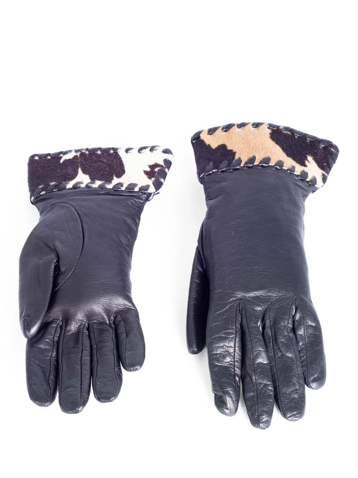 Bottega Veneta Vintage Leather Cowhide Gloves Black Brown