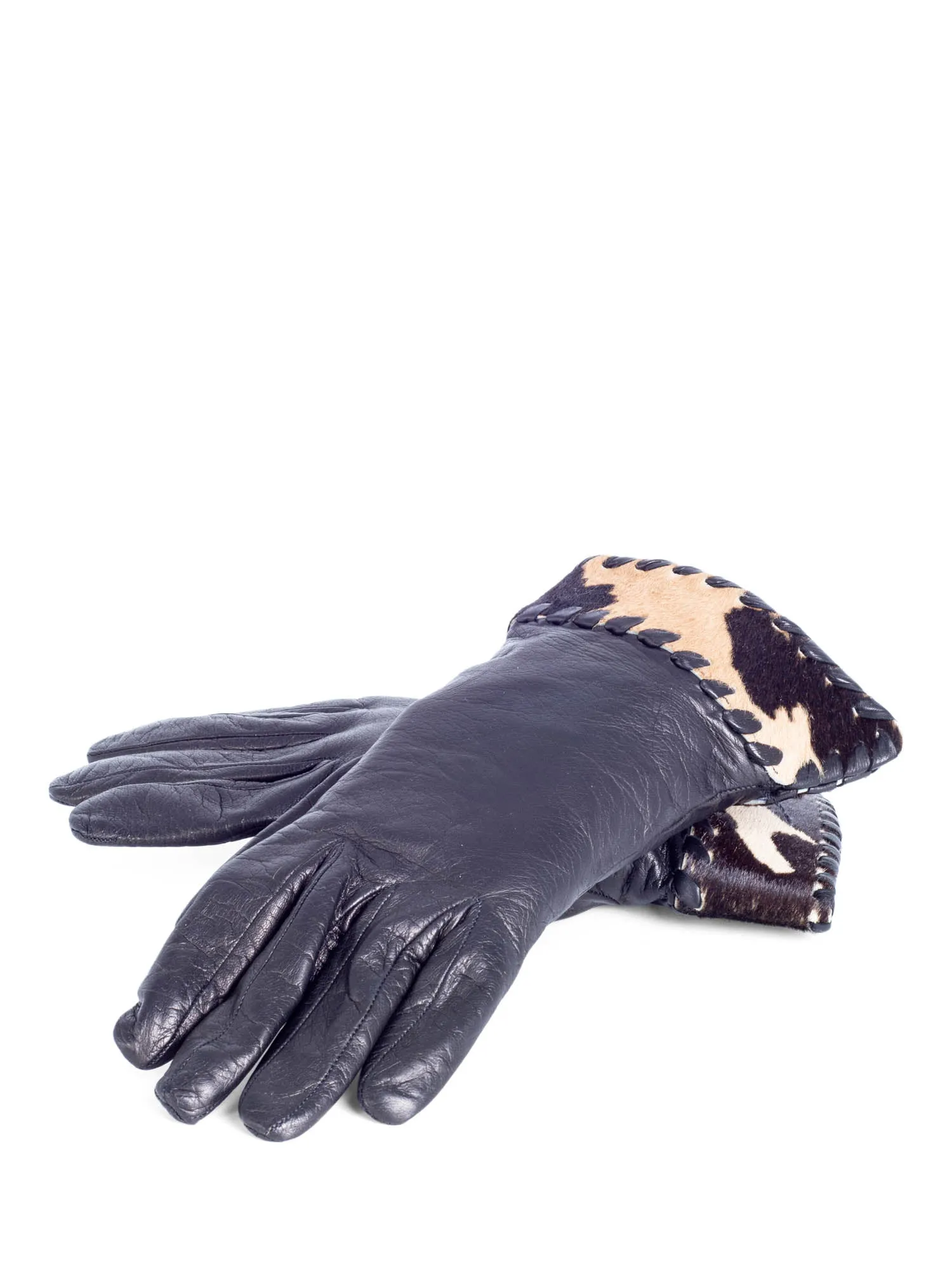 Bottega Veneta Vintage Leather Cowhide Gloves Black Brown