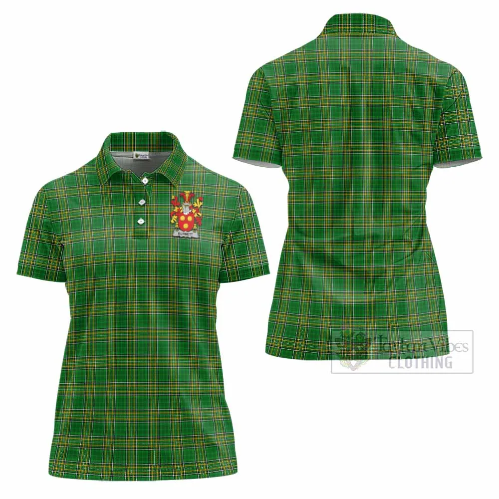 Burnett Irish Clan Tartan Women's Polo Shirt with Coat of Arms