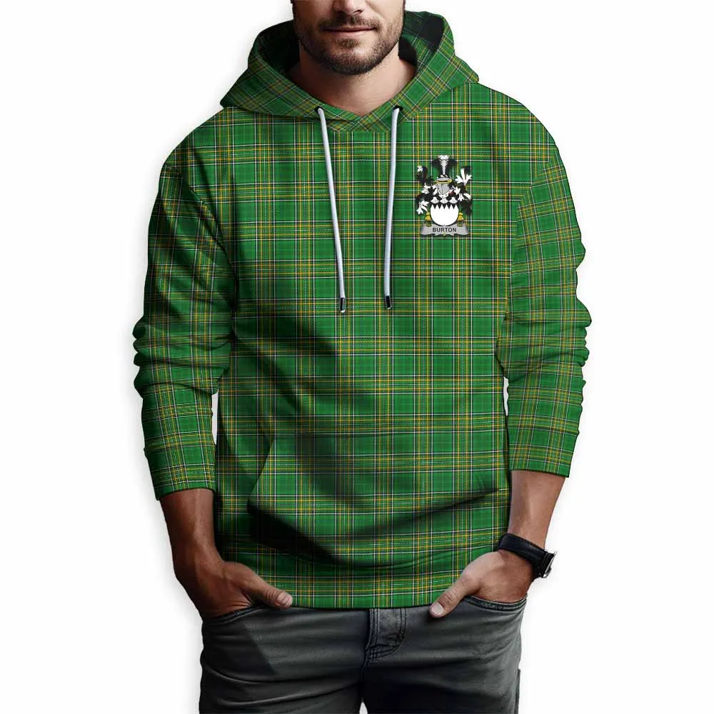 Burton Irish Clan Tartan Hoodie with Coat of Arms