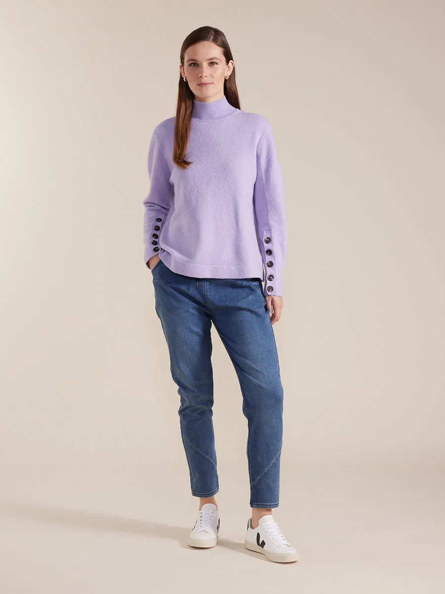 Button Sleeve Boiled Wool Sweater