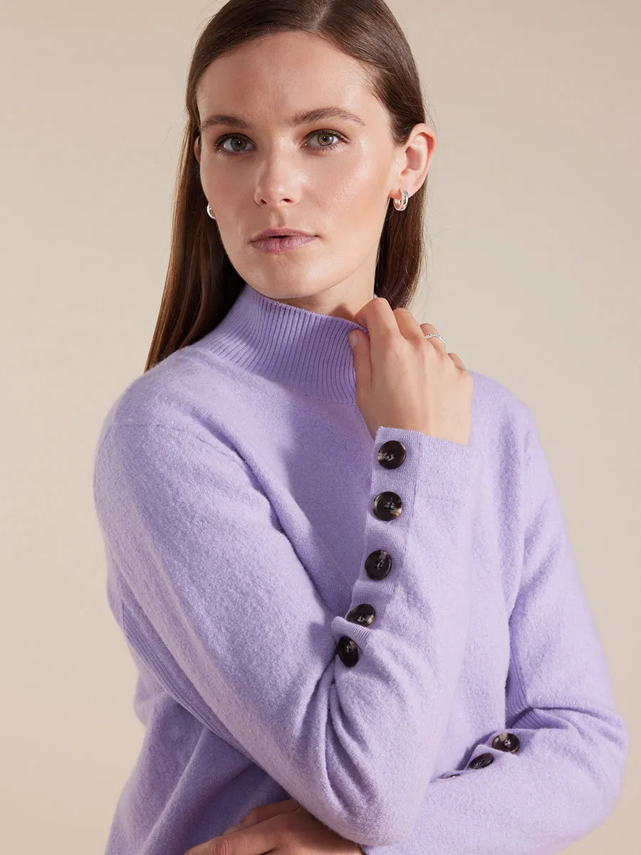 Button Sleeve Boiled Wool Sweater