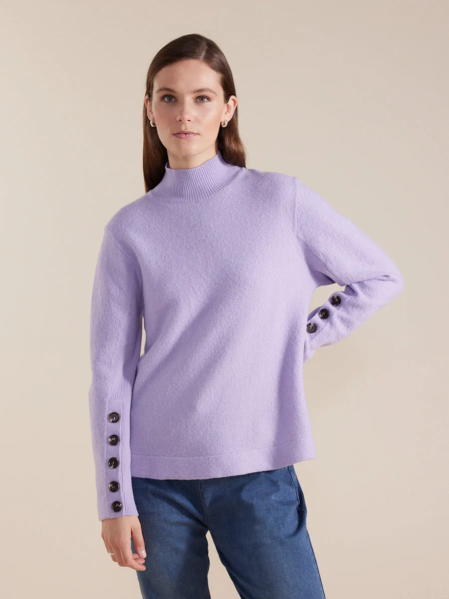 Button Sleeve Boiled Wool Sweater