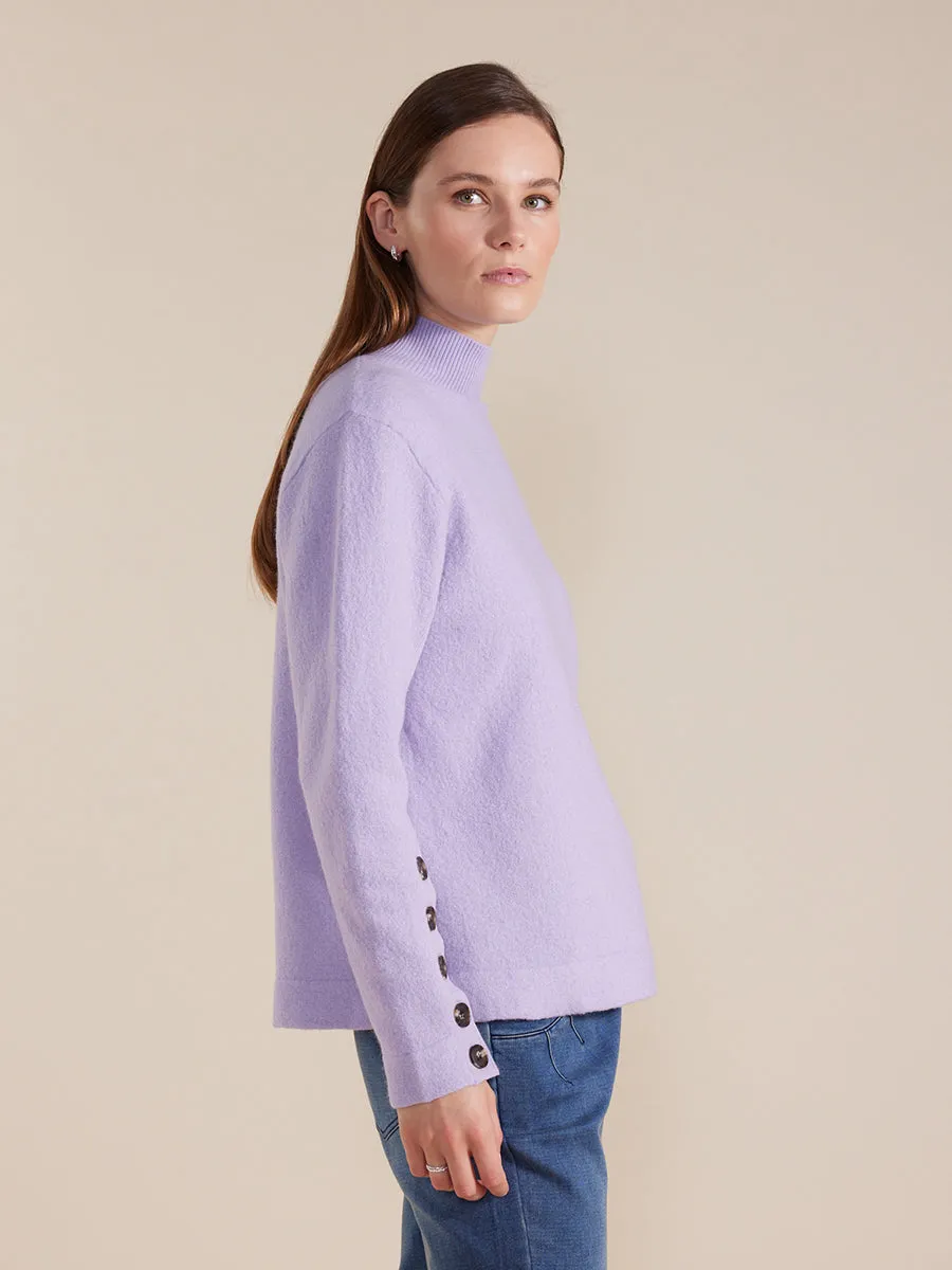 Button Sleeve Boiled Wool Sweater