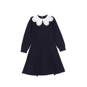 C14154-TEXTURED KNIT DETAIL COLLAR DRESS-Navy