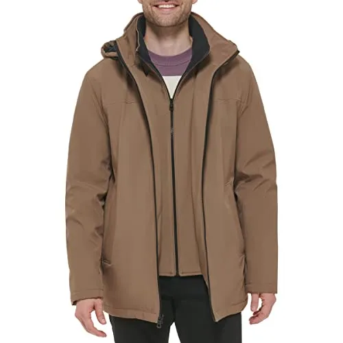 Calvin Klein Men's Waterand Wind Resistant Hooded Coat from Fall Into Winter, Dark Tan, Small