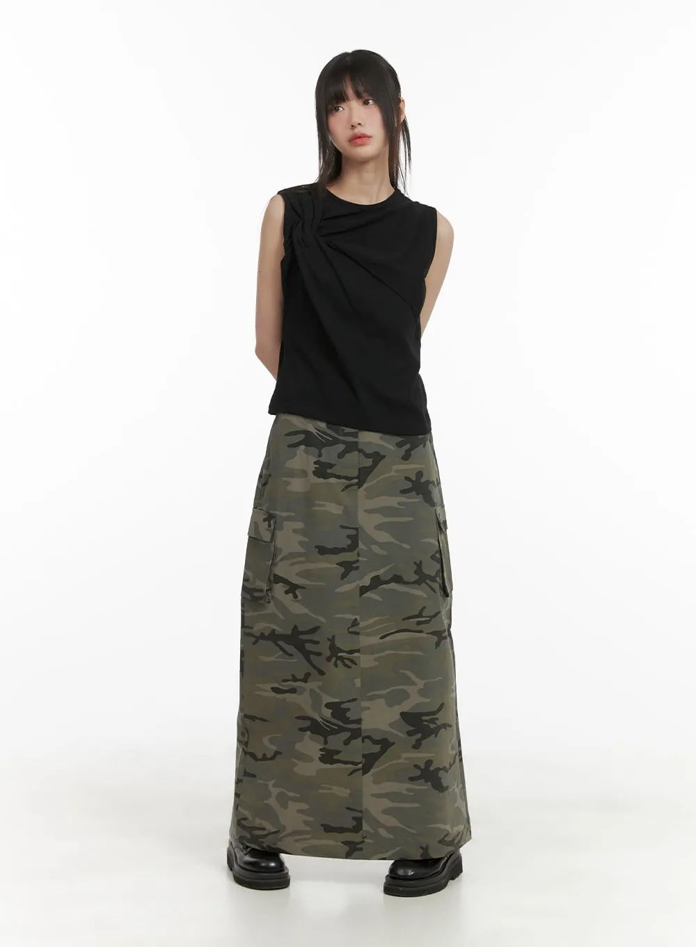 Camo Cargo Maxi Skirt CA418