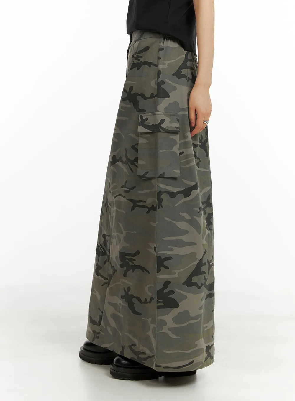 Camo Cargo Maxi Skirt CA418