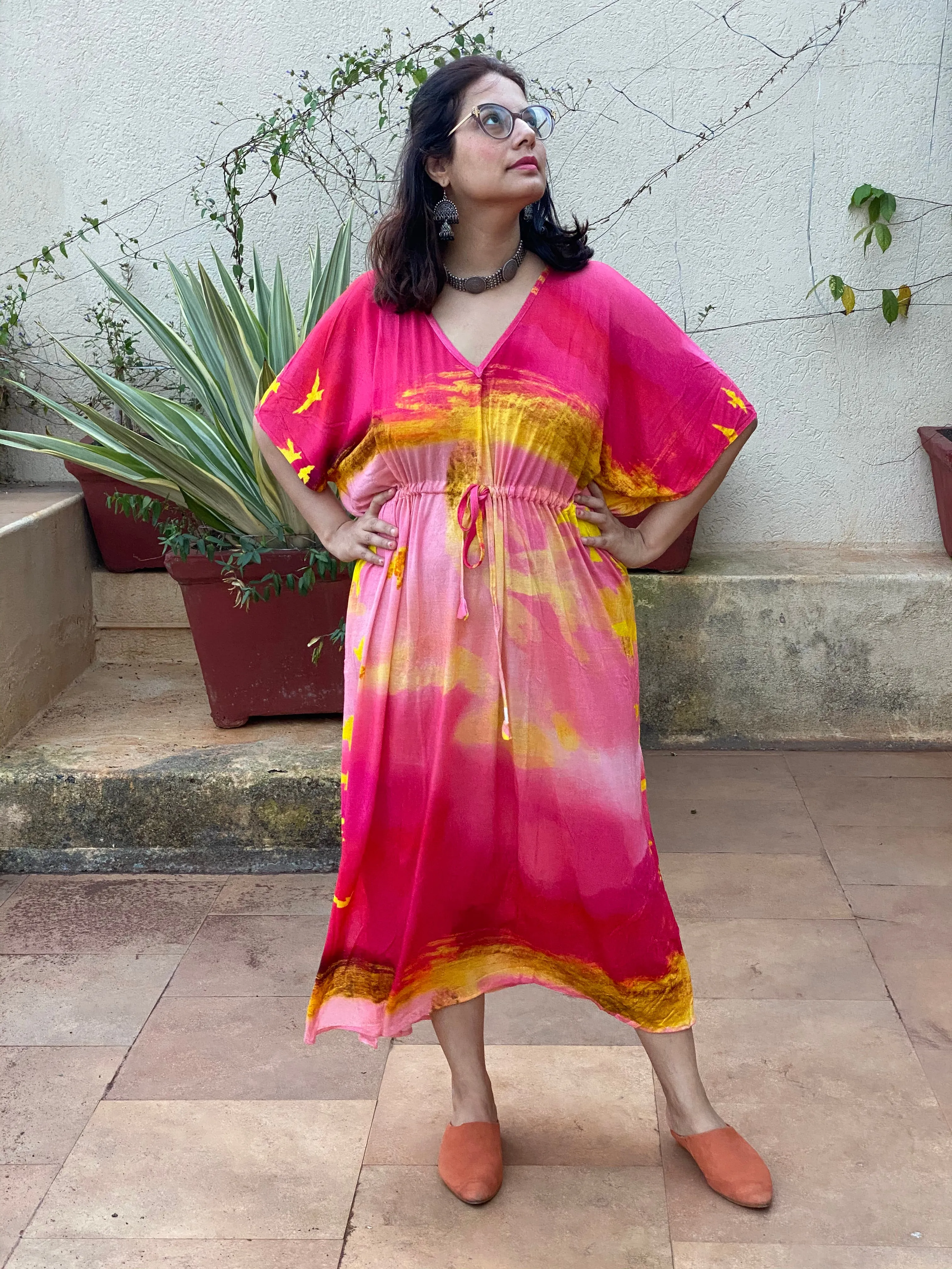 Carefree "Timeless" Style Caftan | Soft Jersey Knit Organic Cotton | Perfect Loungewear House Dress