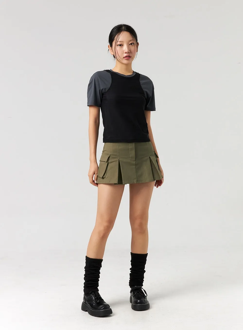 Cargo Pleated Mini Skirt CL326