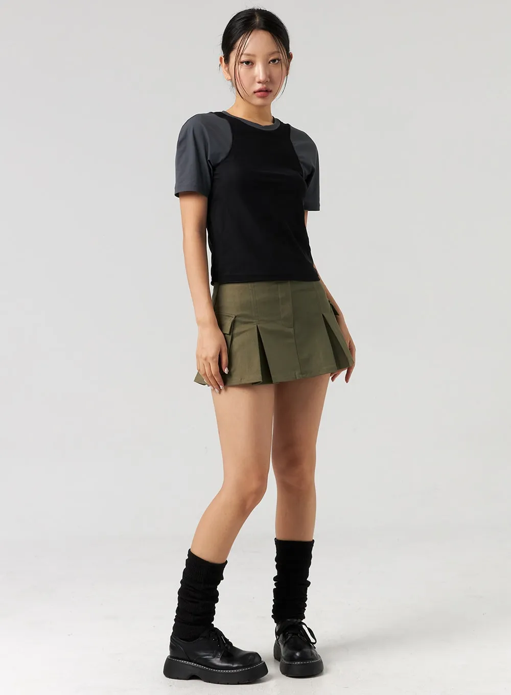 Cargo Pleated Mini Skirt CL326