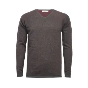 Cashmere V Neck Sweater in Diagonal Stitch