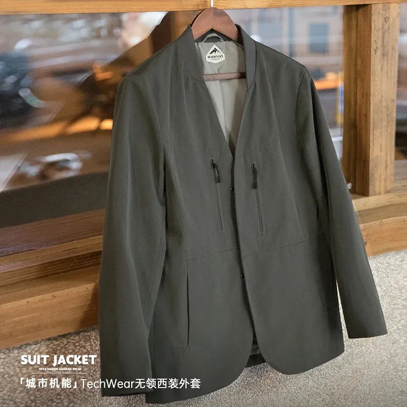 Casual Collarless Suit Jacket - Men's Versatile Top