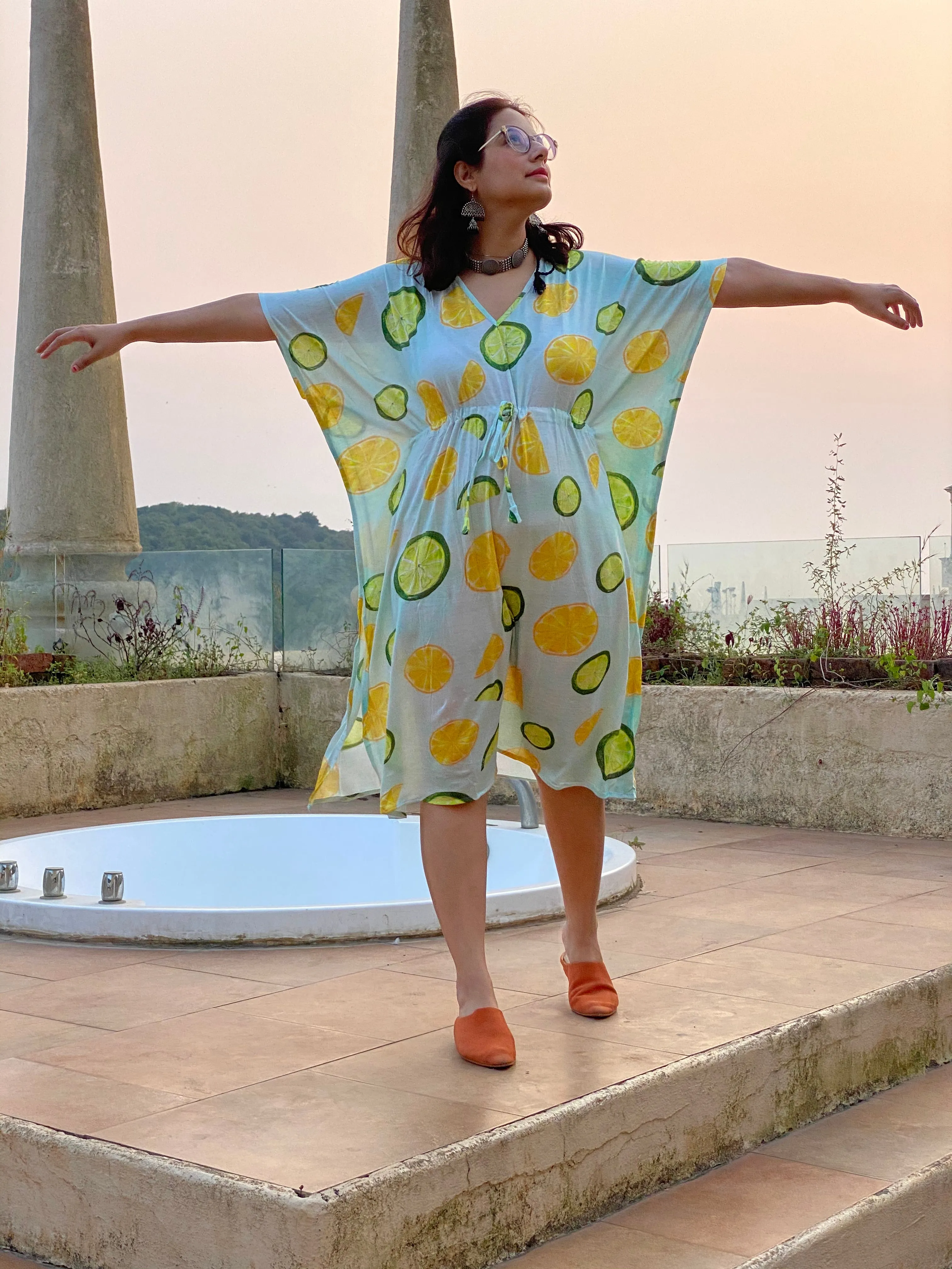 Citrus Dreams "Timeless" Style Caftan | Soft Jersey Knit Organic Cotton | Perfect Loungewear House Dress