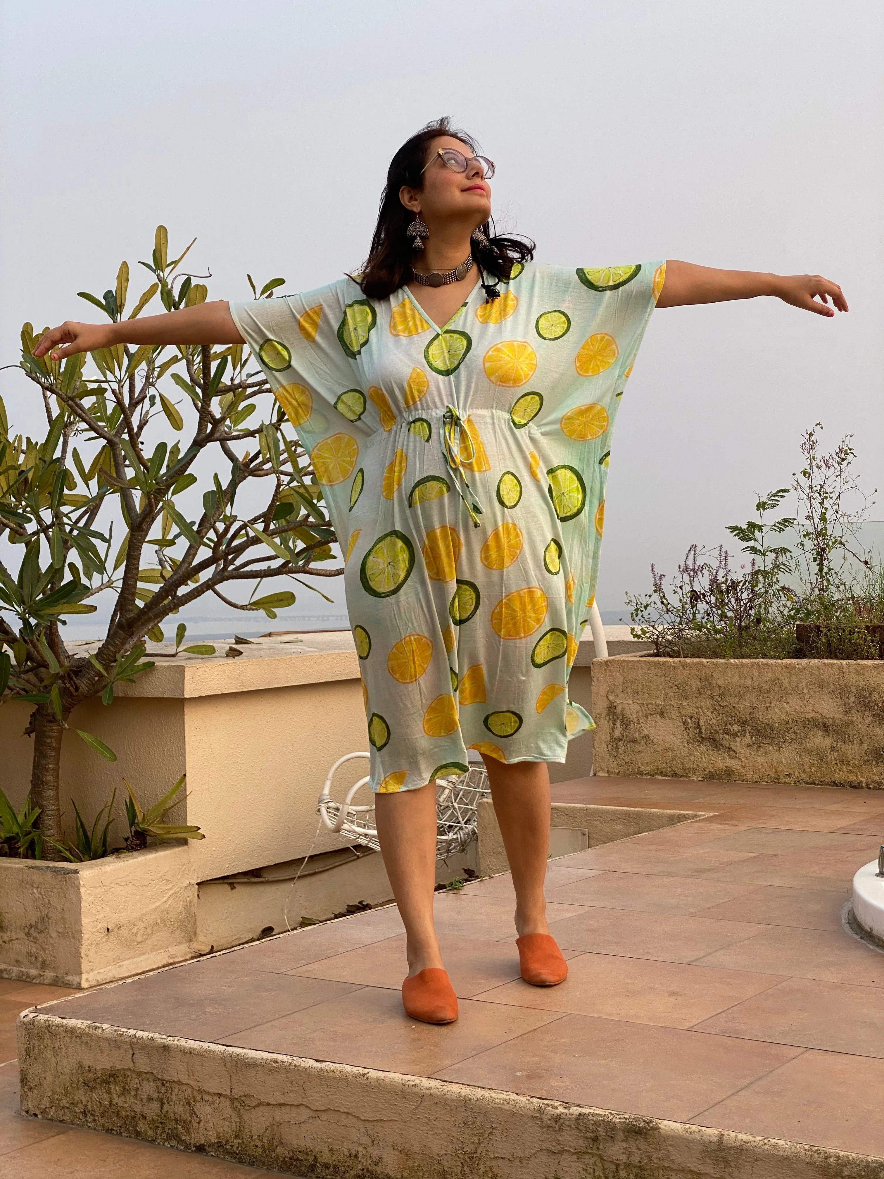 Citrus Dreams "Timeless" Style Caftan | Soft Jersey Knit Organic Cotton | Perfect Loungewear House Dress