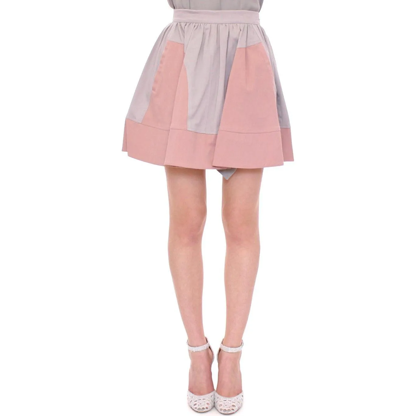 Comeforbreakfast Sleek Pleated Mini Skirt in Pink and Gray