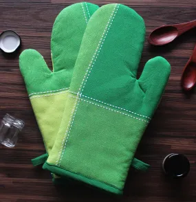 Cotton 4 Way Dobby Green Oven Gloves Pack Of 2