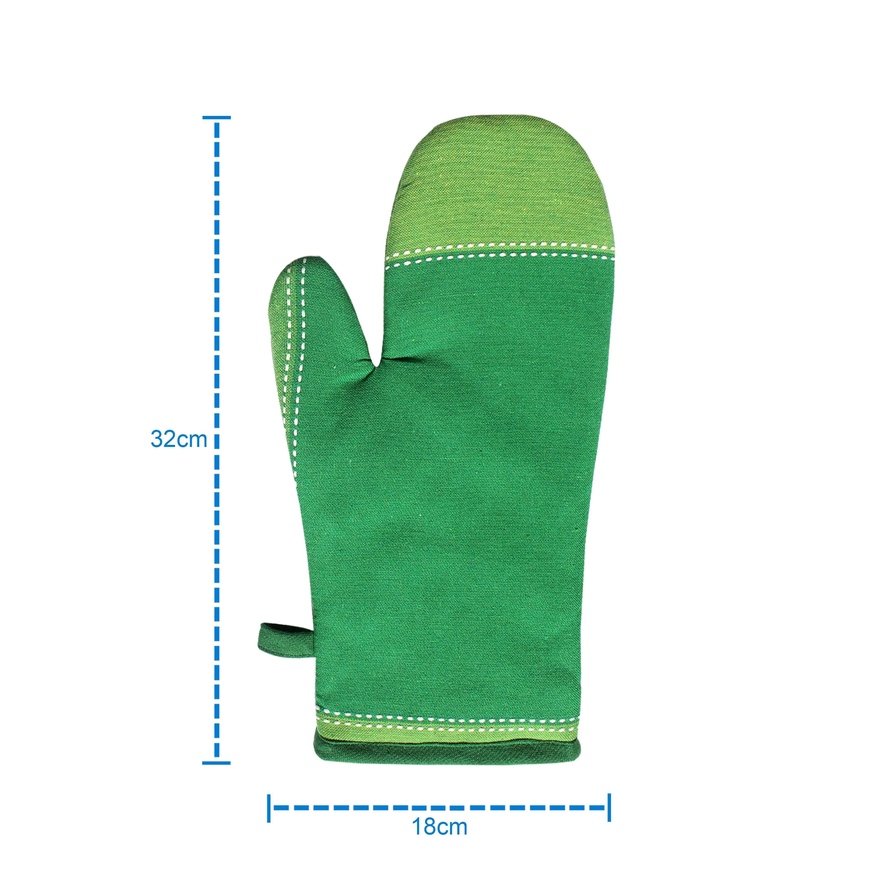 Cotton 4 Way Dobby Green Oven Gloves Pack Of 2