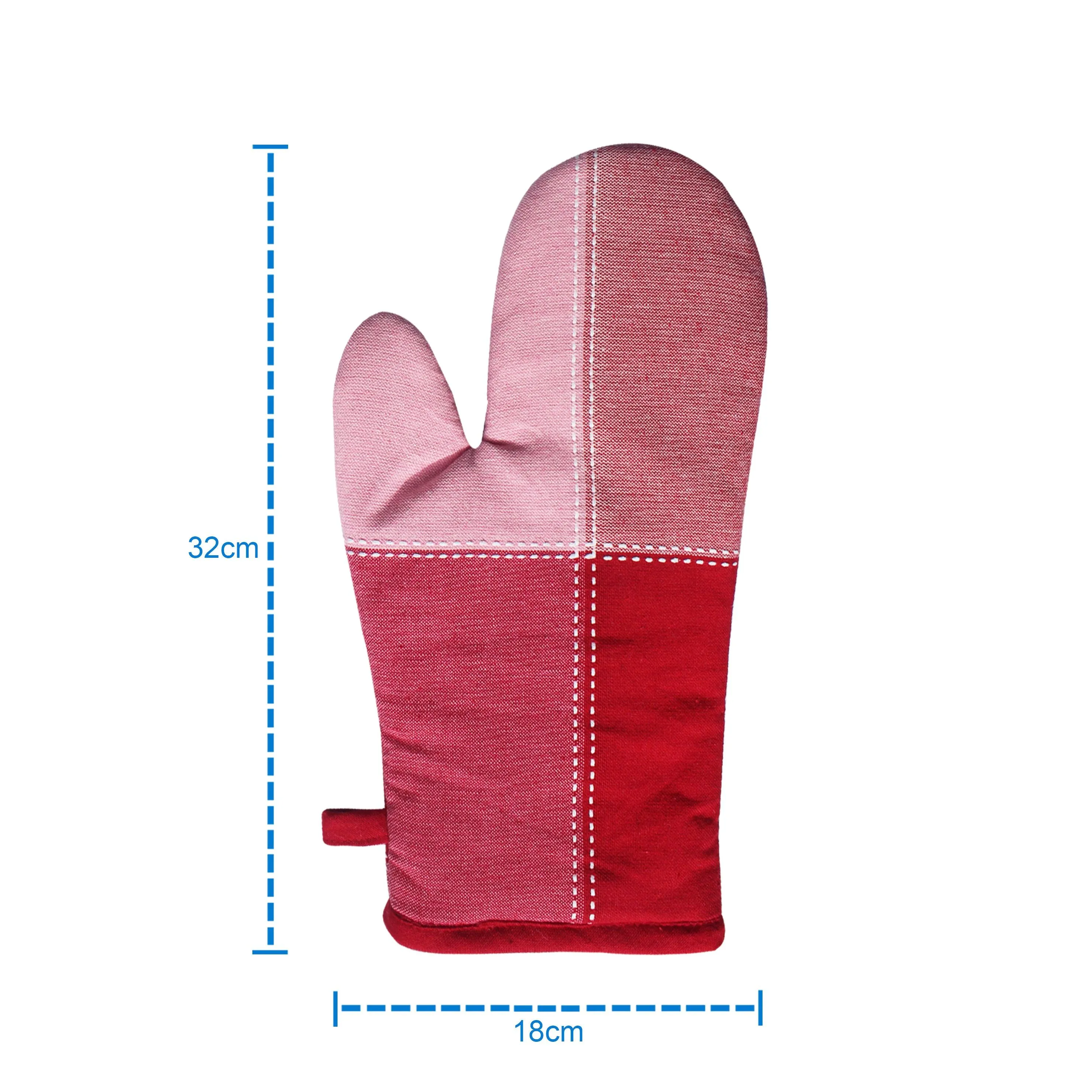 Cotton 4 Way Dobby Red Oven Gloves Pack Of 2