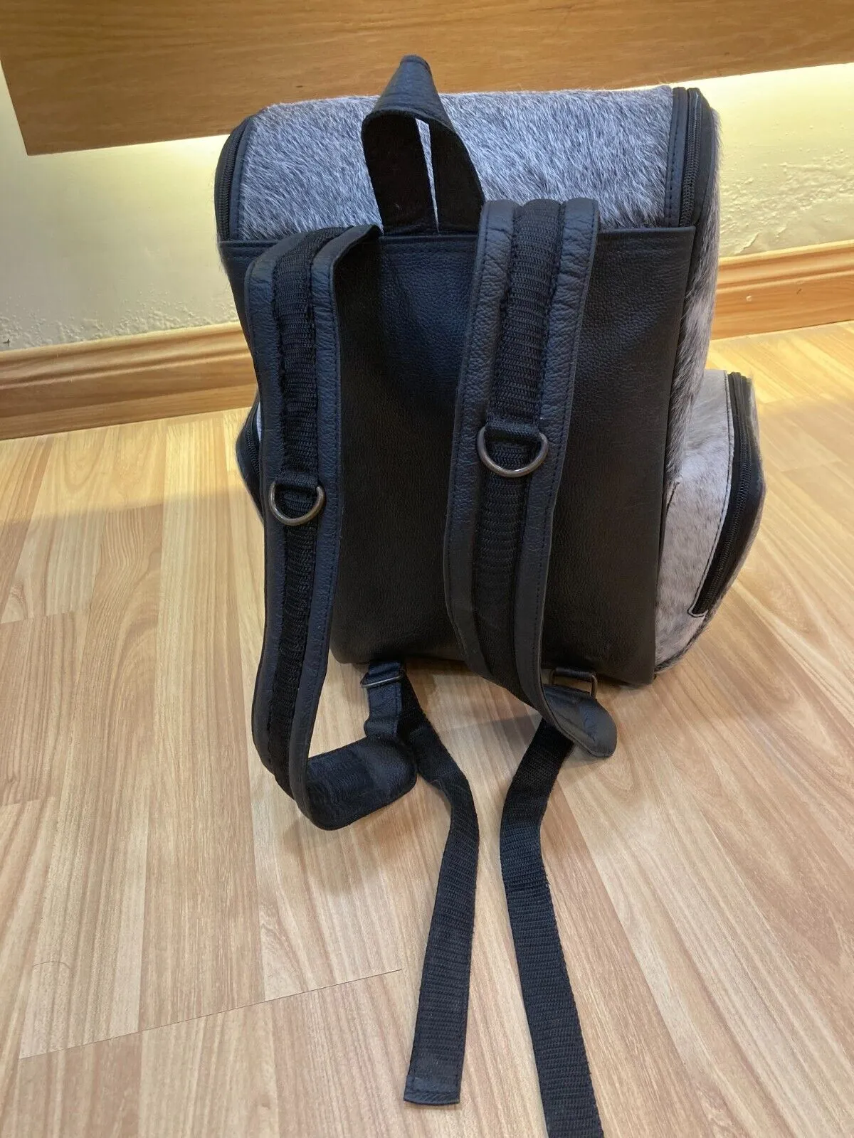 Cow Skin Travel Backpack Grey White