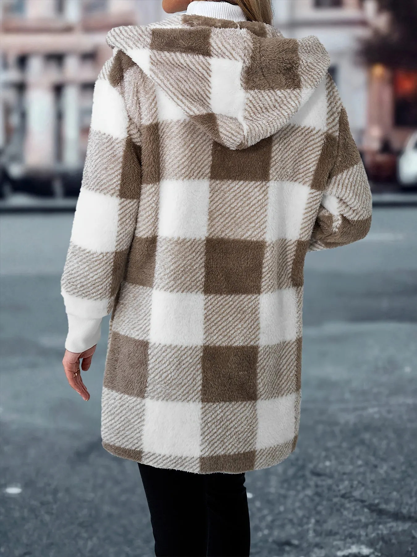 Cozy Plaid Hooded Coat Stylish Womens Outerwear for Fall