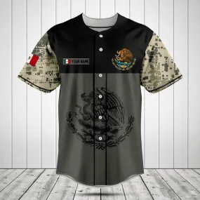 Customize Mexico Coat Of Arms Camo Gray Baseball Jersey Shirt