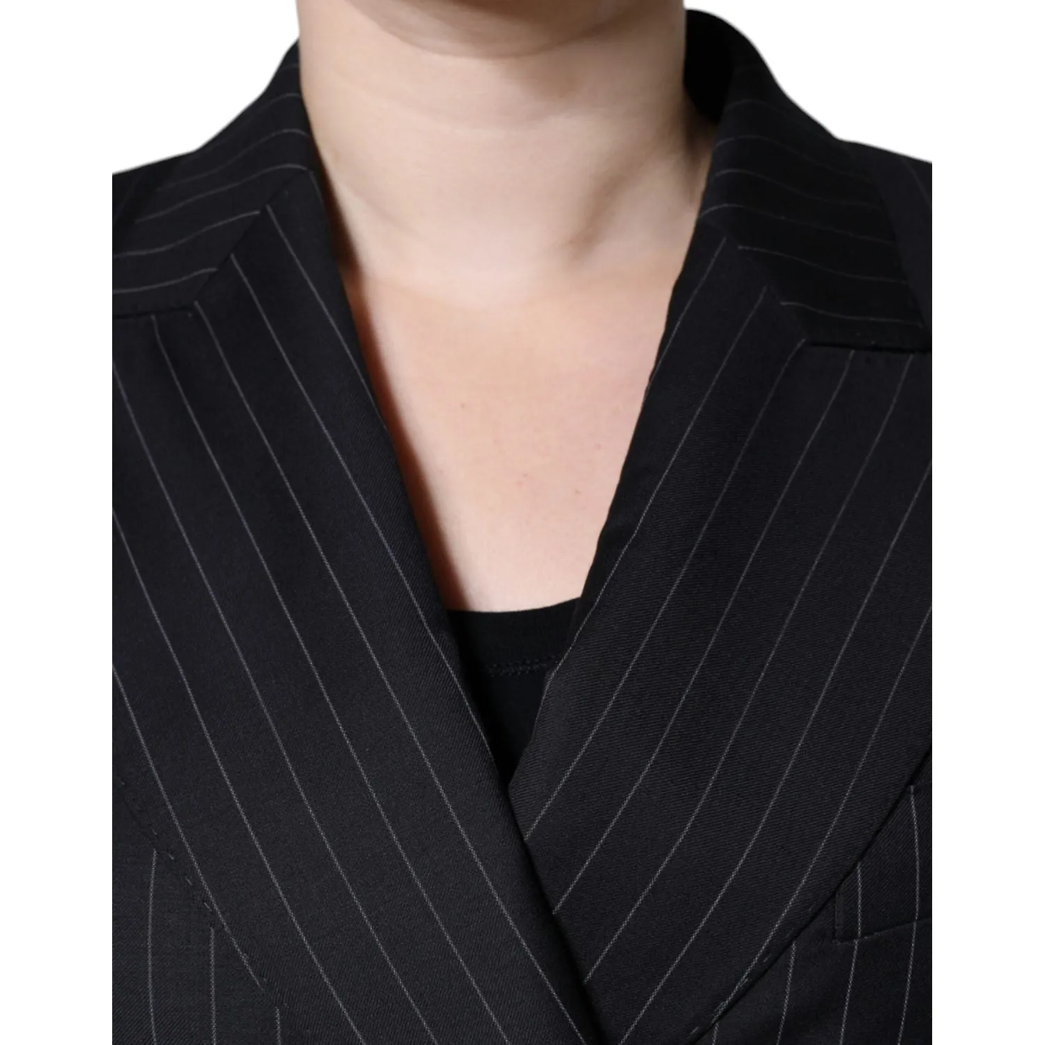 Dolce & Gabbana Black Striped Double Breasted Coat Jacket