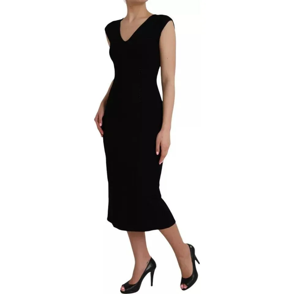 Dolce & Gabbana Black Viscose Sleeveless Bodycon Midi Dress