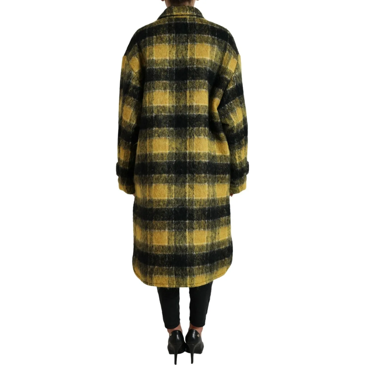 Dolce & Gabbana Chic Plaid Long Coat in Sunshine Yellow