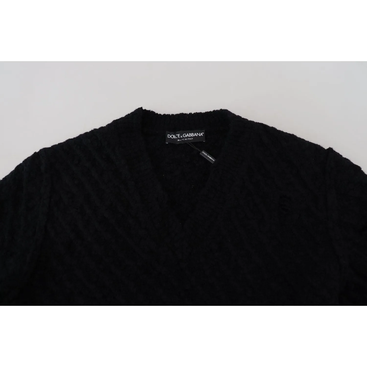 Dolce & Gabbana Elegant Black Wool-Blend V-Neck Sweater