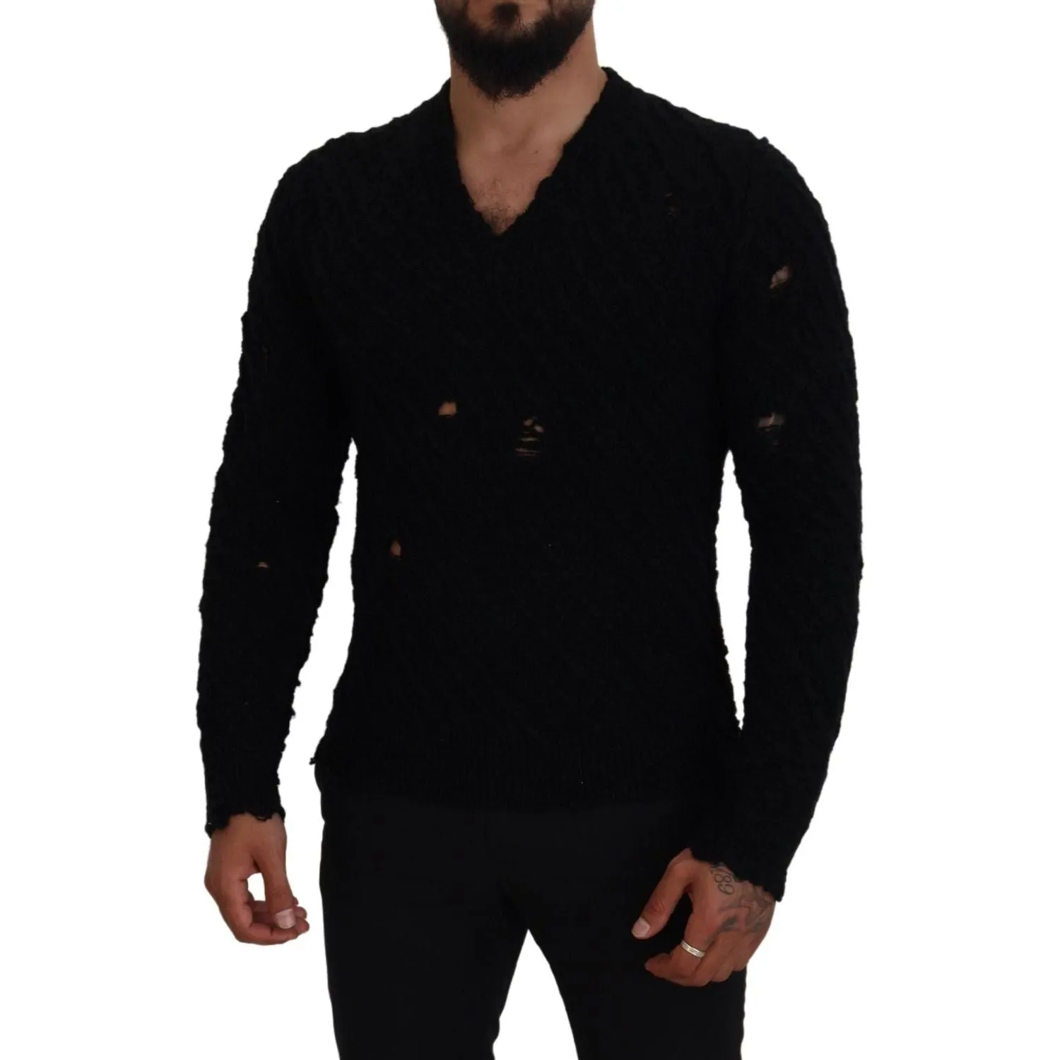 Dolce & Gabbana Elegant Black Wool-Blend V-Neck Sweater