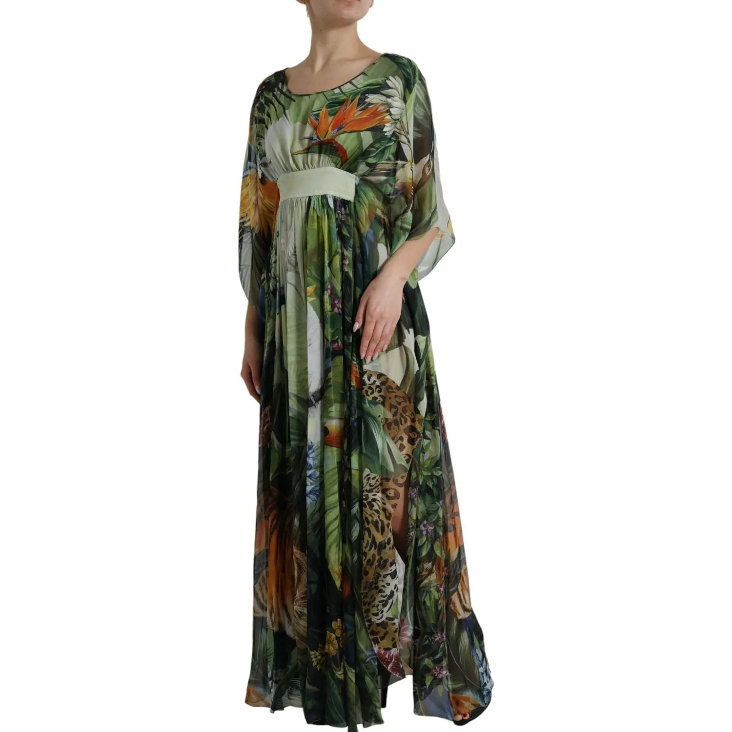 Dolce & Gabbana Elegant Jungle Print Maxi Silk Dress