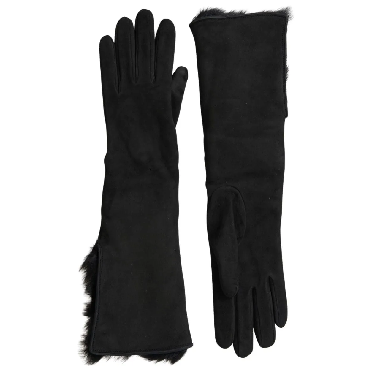 Dolce & Gabbana Elegant Leather Elbow Length Gloves with Fur Trim