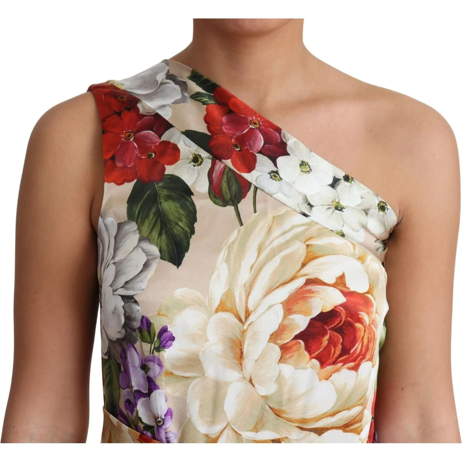 Dolce & Gabbana Elegant One-Shoulder Floral Silk Maxi Dress