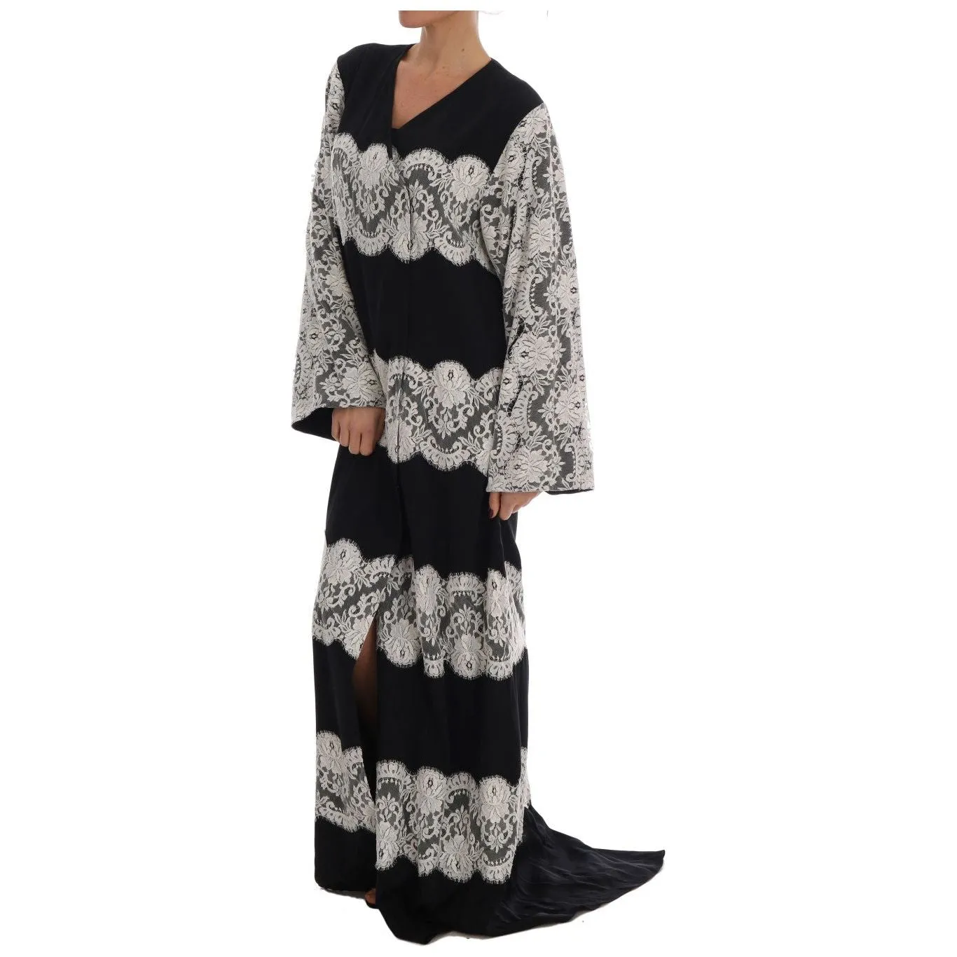 Dolce & Gabbana Elegant Silk Floral Lace Kaftan Maxi Dress