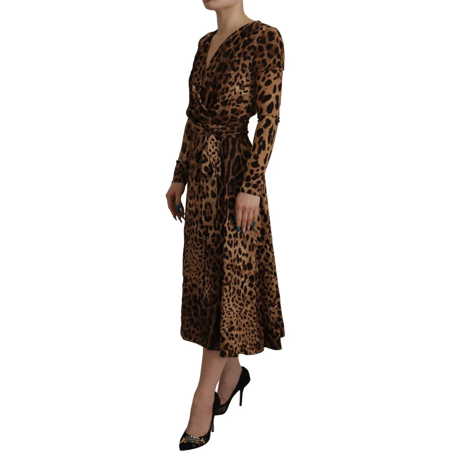 Dolce & Gabbana Elegant V-Neck A-Line Maxi Dress in Brown