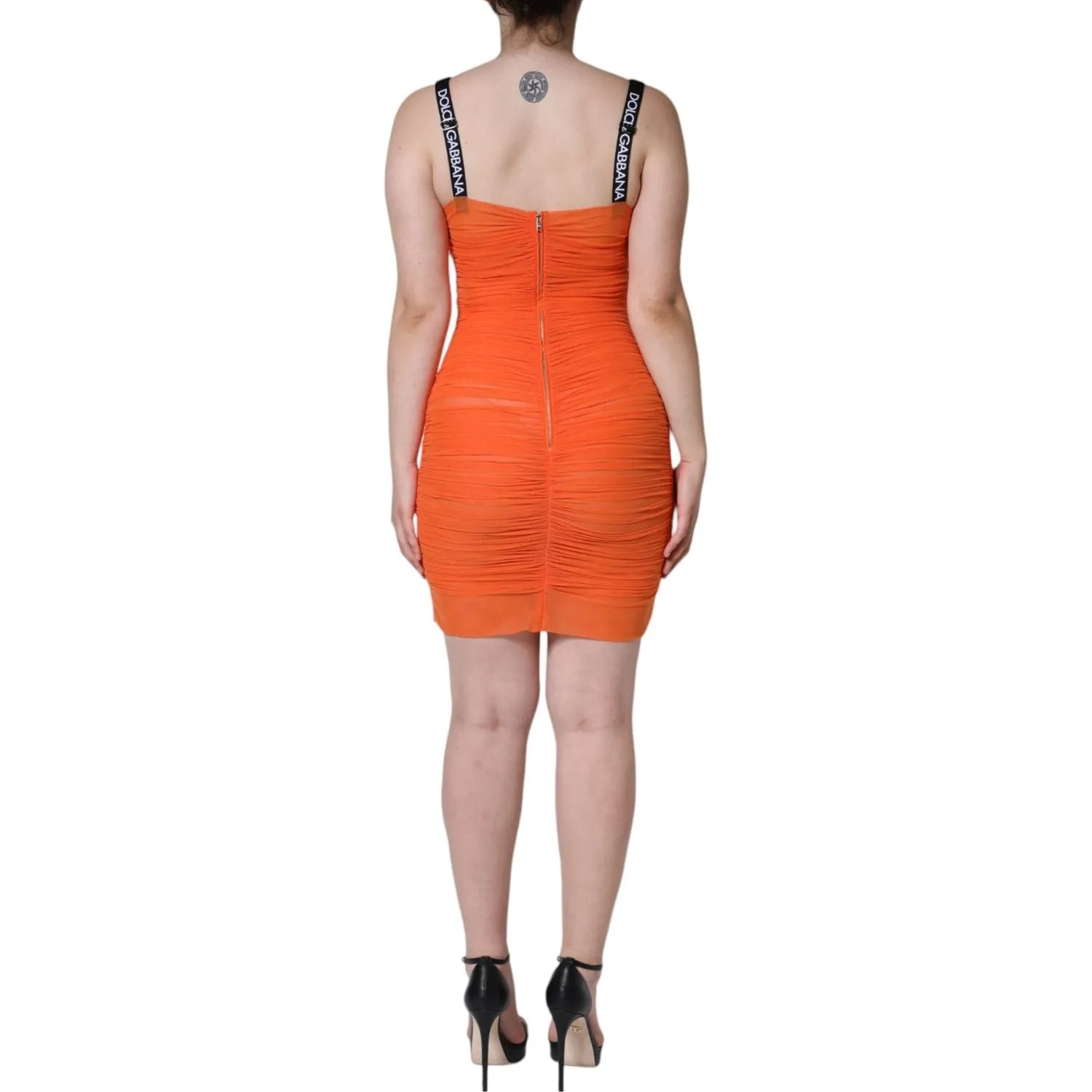 Dolce & Gabbana Orange Nylon Bodycon Sheath Mini Dress