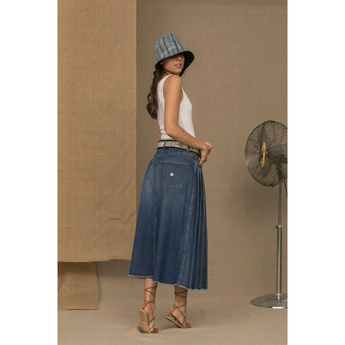 Don The Fuller Chic Blue Denim Pleated Skirt