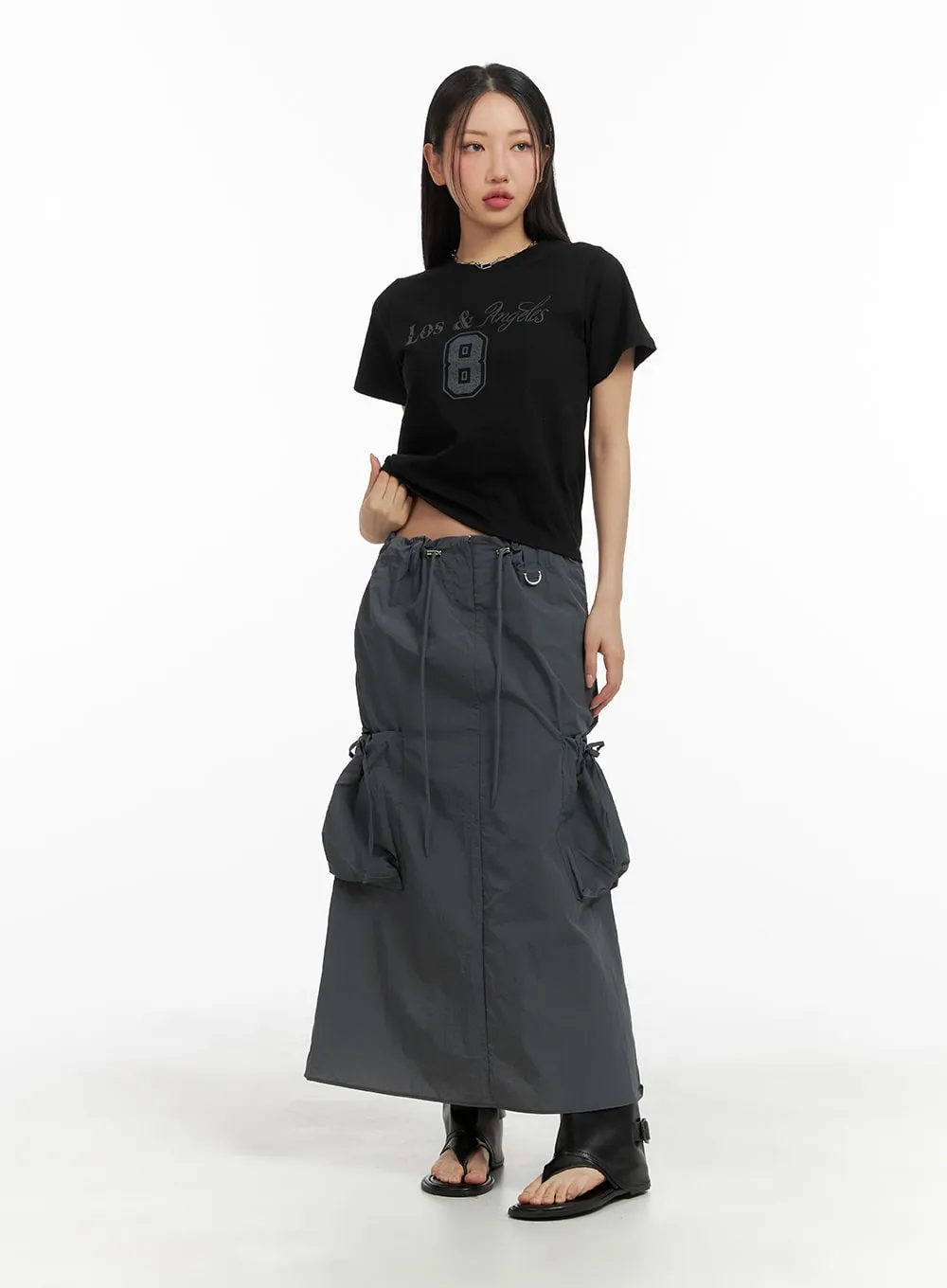 Drawstring Cargo Maxi Skirt CM422