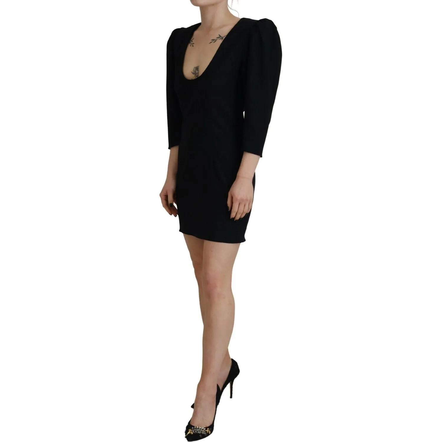 Dsquared² Black Polyester Long Sleeves Bodycon Sheath Dress