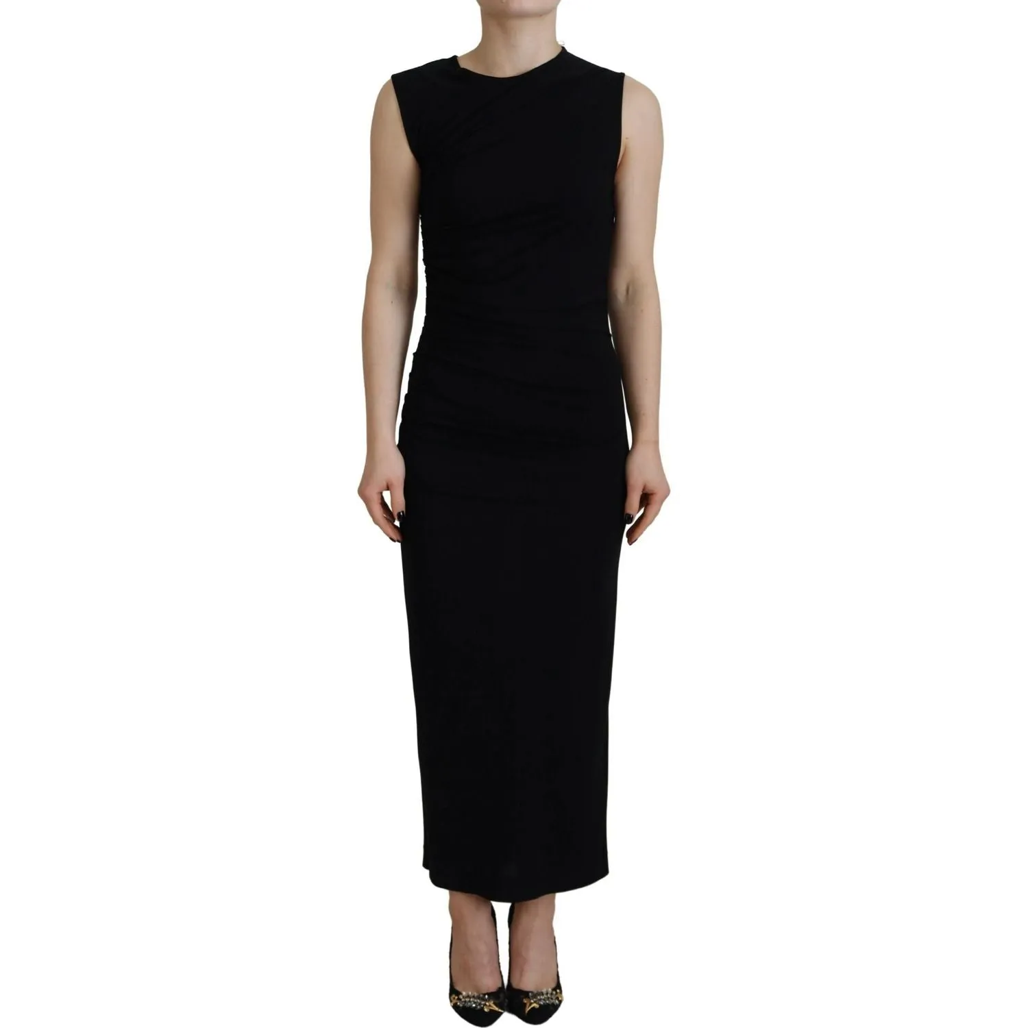 Dsquared² Black Viscose Sleeveless Ruched Maxi Dress