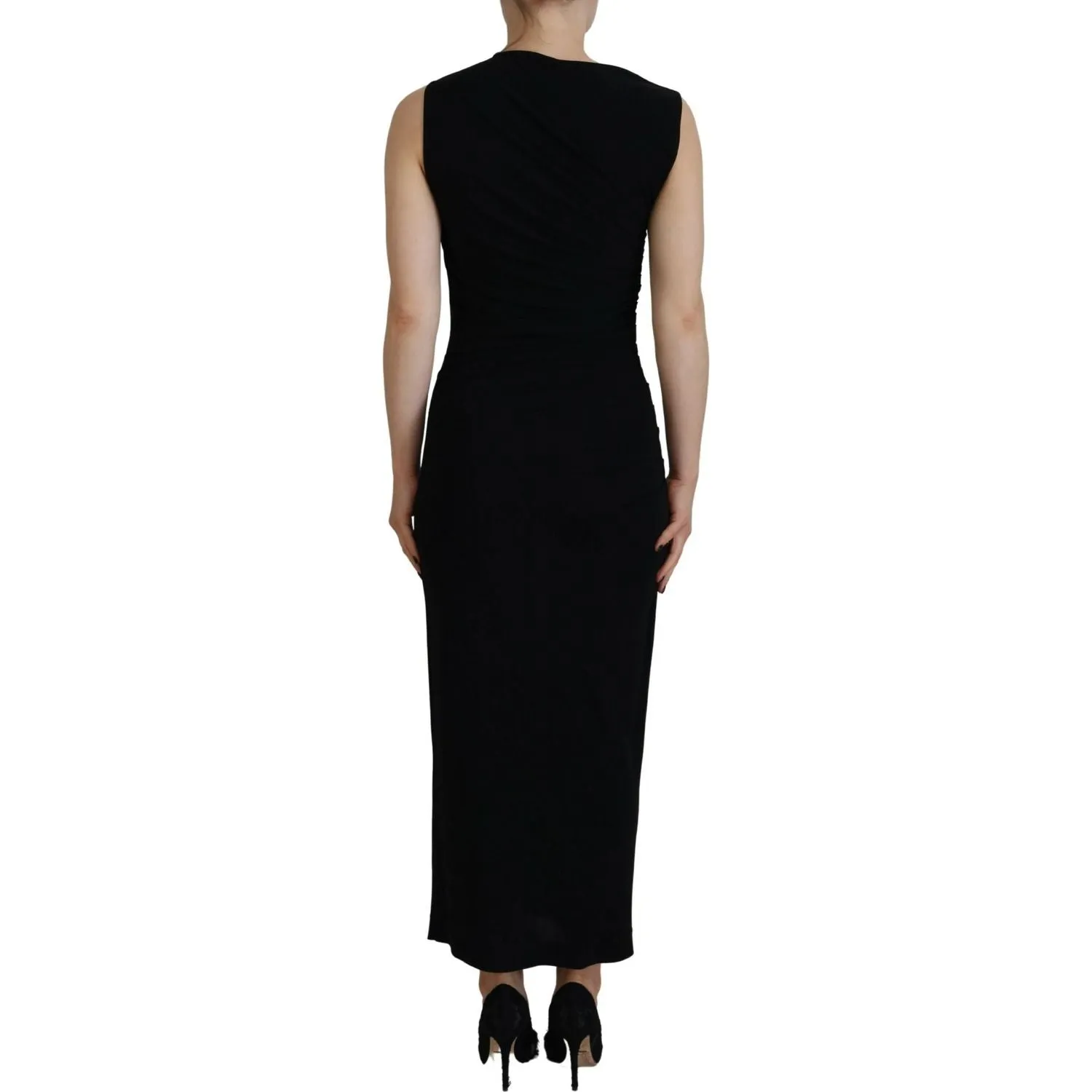 Dsquared² Black Viscose Sleeveless Ruched Maxi Dress