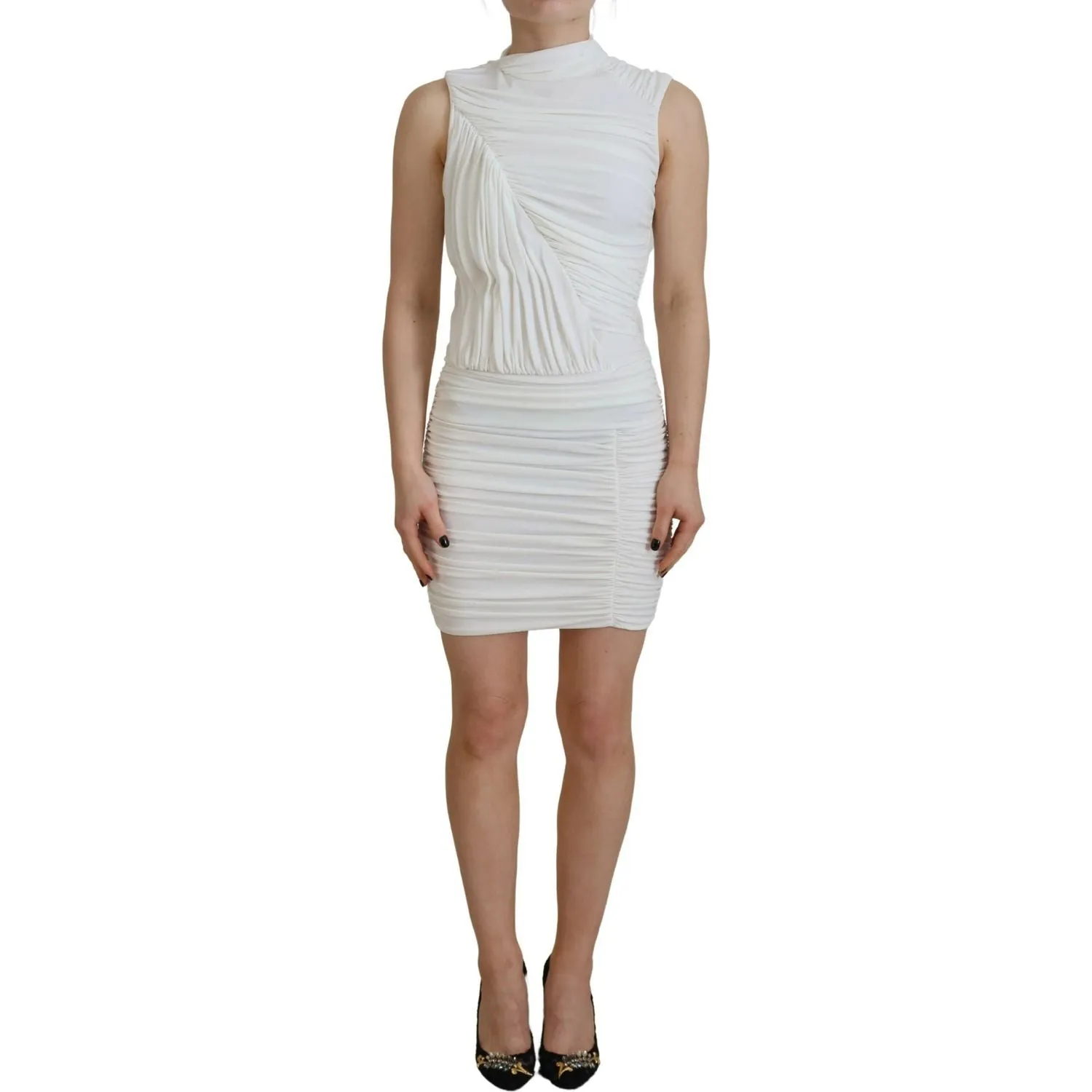 Dsquared² White Viscose Sleeveless Bodycon Mini Dress