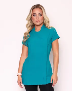 Event Mandarin Collar Asymmetric Tunic - Lagoon Green